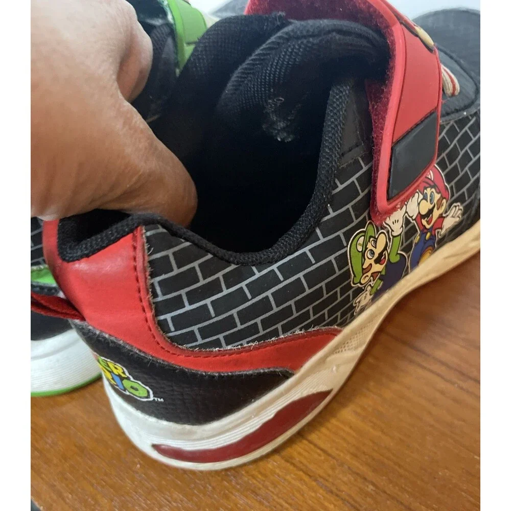 Ground Up Super Mario and Lugi Sneakers Black Green Red Black, Light Up Boys 2